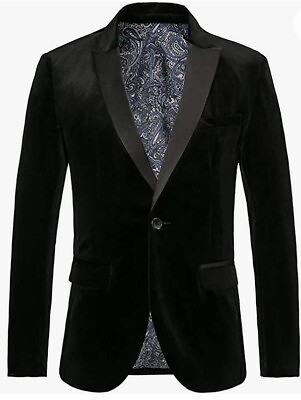#ad THWEI Mens Velvet Blazer Slim Fit Solid Blazer Sport Coat Size XL $40.00