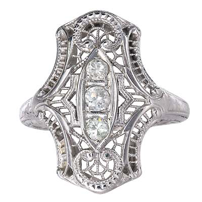 #ad 18K White Gold Diamond Vintage Cocktail Engagement Ring $436.49