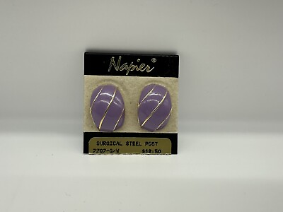 #ad Vintage Purple Enamel Napier Earrings Gold Toned Accents Surgical Steel Posts $24.00