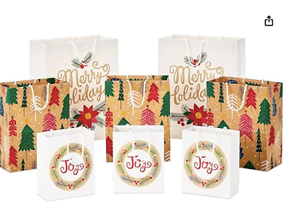 #ad Hallmark Sustainable Holiday Gift Bags 8 Bags: 3 Sm 6quot; 3 Med 9quot; 2 LG 13quot; $9.45