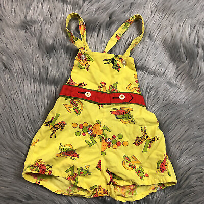 #ad Vintage 50s Baby Romper Yellow Novelty Print Numbers Clown Fish $30.00