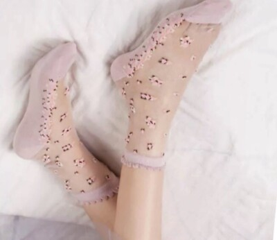 #ad Women Transparent Flower Lace Socks Crystal Silk Ankle Short Summer New $2.50