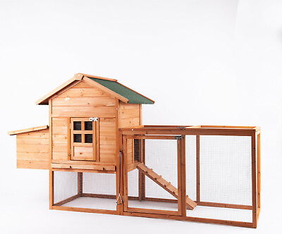#ad 80#x27;#x27; Wooden Chicken Coop Pet Hutch House W Run Ramp Nest Box Cage Outdoor Large $147.89