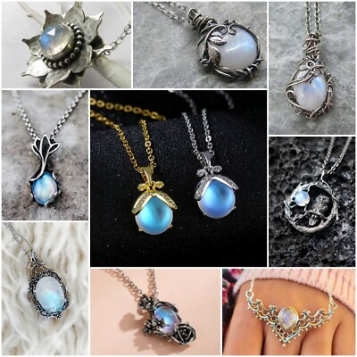 Vintage 925 Silver Moonstone Necklace Pendant for Women Party Jewelry Xmas Gift C $3.65