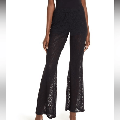 #ad Open Edit Pants Womens Medium Black Lace Flare Leg $20.00