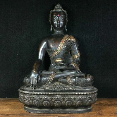 #ad 12quot; Tibetan Buddhism Old China bronze gilt Gem inlay aniShakya M Amitabha Statue $283.80