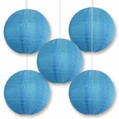 #ad BULK PACK 5 14quot; Sky Blue Shimmering Nylon Lantern Even Ribbing Durable Hang $20.02