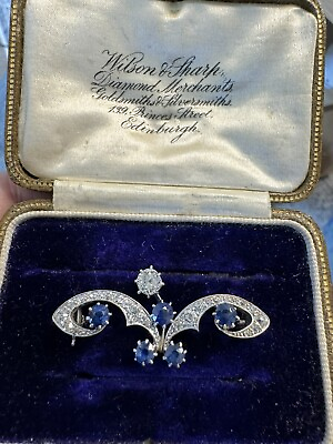 #ad Antique Edwardian Diamond Sapphire Gold Pin Brooch $2200.00