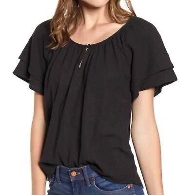 #ad Madewell Women#x27;s Texture amp; Thread Tiered Sleeve Top Black 2XSmall MSRP $45 $13.50