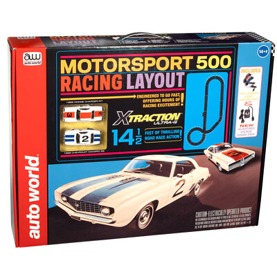 #ad Auto World SRS346 14#x27; Motorsport 500 Racing Layout Slot Race Set HO Scale $139.99