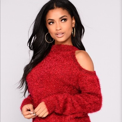 #ad Fashion Nova Azalea Cold shoulder Valentine Red Sweater S $25.00