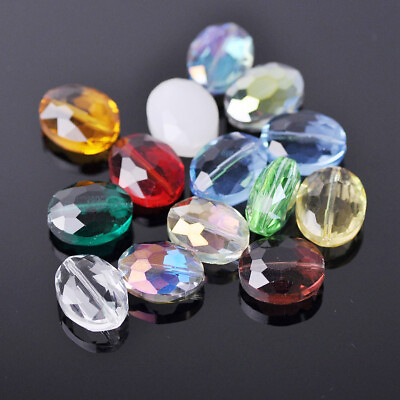 #ad 10pcs 12x9mm 16x12mm 20x16mm Flat Oval Faceted Crystal Glass Loose Beads $2.25