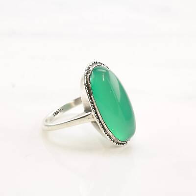 #ad Vintage Art Deco Silver Ring Chrysoprase Oval Sterling Size 9 1 2 $195.00