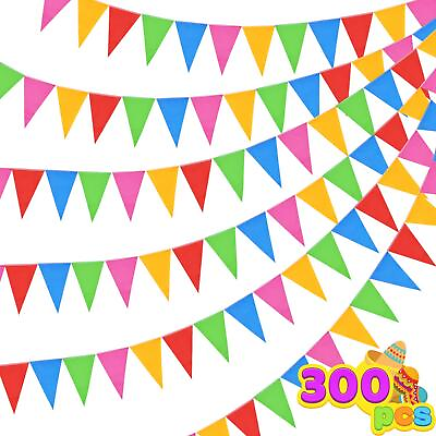 #ad 300pcs Colorful Pennant Flags Banner 375ft Multicolor Pennant Banner Nylon $33.99
