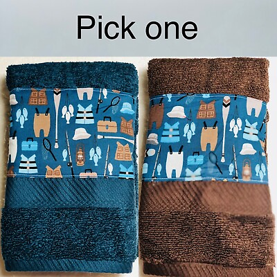 #ad Fishing gear Kitchen bath home decor hand towel brown or blue $11.49