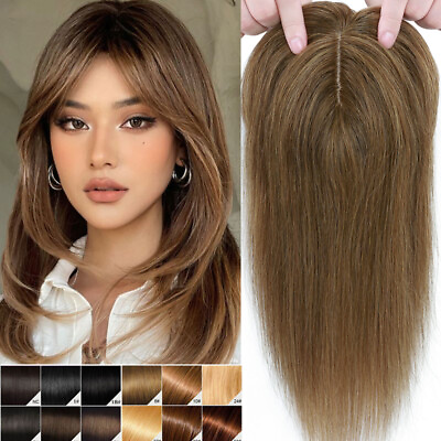 #ad Clip in Human 100% Virgin Hair Topper Hairpiece Silk Base Women Toupee Wig 6 18quot; $74.15