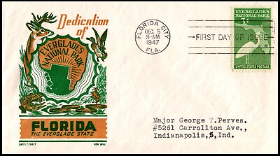 #ad 952 4 Everglades Park FDC Ken Boll Cachet addressed OF Note from the Major. $4.95