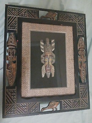#ad Vintage AFRICAN Picture Frame Mask Framed African Tribal 3D Wall Art Box $80.00