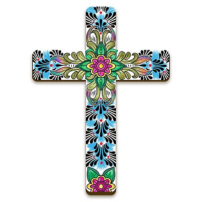 #ad Floral Cross Wall Decor Hand Painted Decorative Inspirational Wooden Cross $11.99