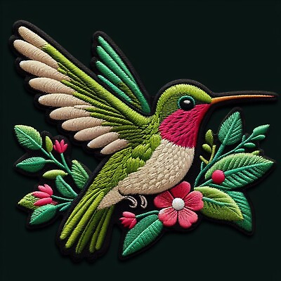 #ad #ad Humming Bird Patch Iron on Applique Bird Badge Garden Flower Decorative Craft $4.95