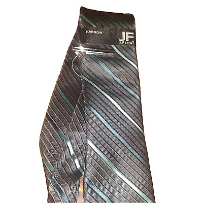 #ad J. Ferrar Necktie BLUE CHARCOAL GRAY Striped Narrow NEW CLIP included $11.75