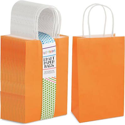 #ad 25 Pack Orange Gift Bags with Handles Small Paper Treat Bags for Birthday Wed $22.36