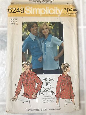 #ad Shirt Top Pullover Simplicity 6249 Size 12 MISS Ladies Sewing Pattern UnCut Vtg $15.29