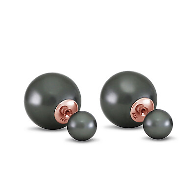 #ad 14K. SOLID GOLD FASHION STYLE TRIBAL DOUBLE BLACK SHELL PEARLS STUD EARRINGS $359.81