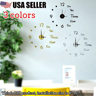 #ad DIY Sticker 3D Large Wall Clock Mirror Surface Modern Office Home Shop Art Decor $7.49