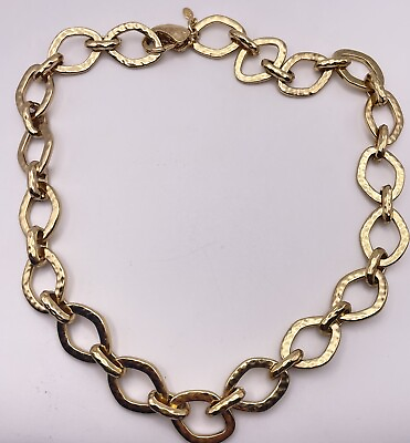 #ad Premier Designs Gold Tone Open Textured Oval Hoop Chunky Chain Necklace $14.99