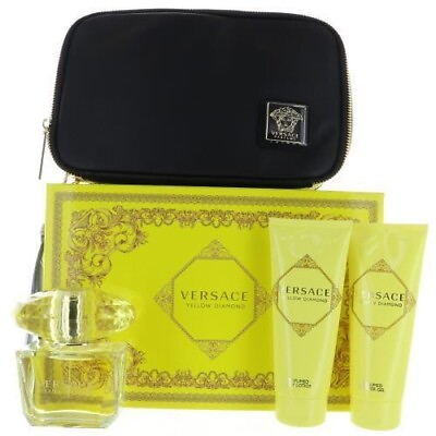 #ad Versace Yellow Diamond 4 Pcs Eau de Toilette Gift Set With Bag For Women NEW $88.99