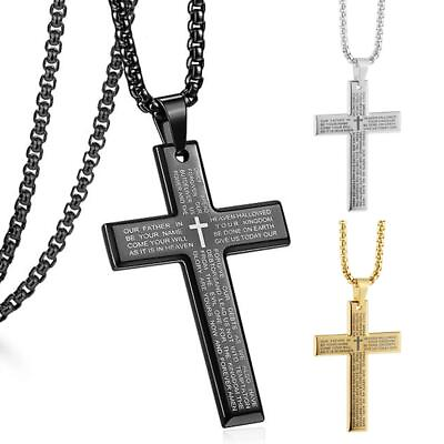 #ad #ad Cross Necklace Engrave Lord#x27;s Prayer Pendant Chains Goldsilver Black NEW SALE $2.54