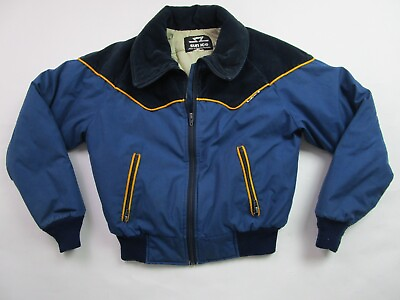 #ad Vintage Sunice Womens Large Full Zip Corduroy Quilted Bomber Blue Retro Jacket $34.48
