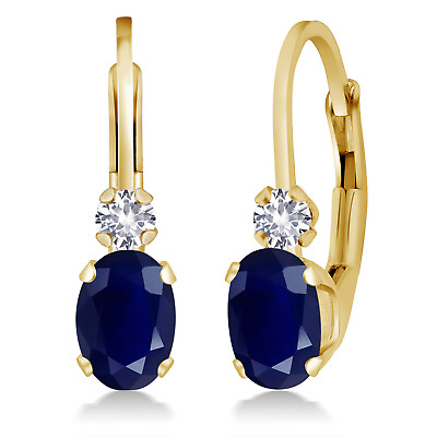 #ad 14K Yellow Gold Sapphire and White Created Sapphire Earrings For Women 1.18 $99.99