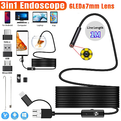 #ad 6LED USB Snake Endoscope Borescope HD Inspection Camera Scope for Android Type C $7.99