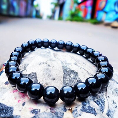 #ad Natural 6mm Black Onyx Stone Bracelet Black Gemstone Stretch Bracelet Handmade $11.90