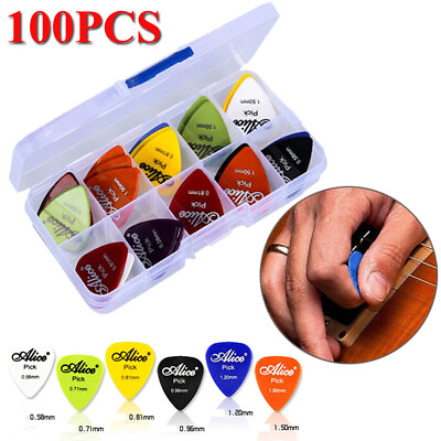 #ad 100Pcs Guitar Picks Acoustic Electric Plectrum Mixed Assorted Colors with Case $8.92