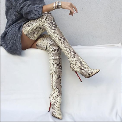 #ad Women Snake skin Over knee High Boots Stiletto Thigh High Boot Shoes Clubwear $71.17