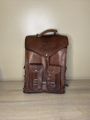 #ad Brown Real genuine leather Men#x27;s Backpack Bag laptop Satchel briefcase $64.97