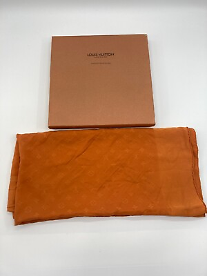 #ad LOUIS VUITTON Monogram shawl scarf orange silk 88 x 88 cm 34.65×34.65 inch $149.00