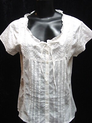 #ad White Embroidered Blouse Edwardian Victorian re enactment All Cotton Sizes S XL $25.00