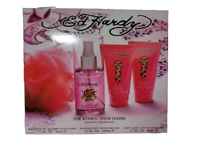 #ad Ed Hardy Love Kills Slowly Gift Set Fragrance Lotion Body Wash Pouf NEW amp; SEALED $29.99