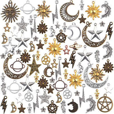 #ad Celestial Charms100 Gram About 80 90 Pieces Mixed Sun Moon Star Charms Antique $10.22