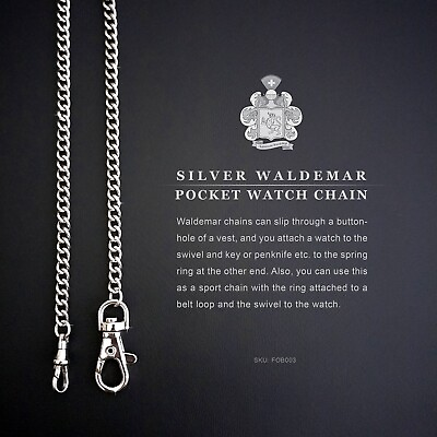#ad Men#x27;s Silver Plated Waldemar Pocket Watch Chain Lobster Clasp amp; Swivel FOB 003 $18.00