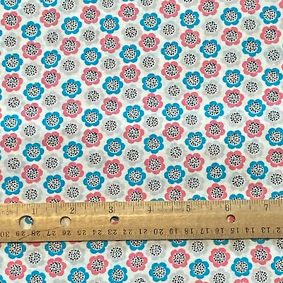 #ad Vintage Novelty Flower Fabric Pink Turquiose Cotton JoAnn 2.5 YD $24.30