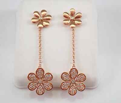 #ad 14k Rose Gold Plated 1`ct Real Moissanite Dangle Flower Earrings Cluster Floral $145.79