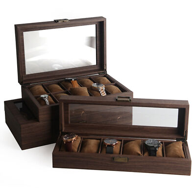 #ad Wooden Natural Wood Watch Display Case Collection Storage Holder Cases $17.99