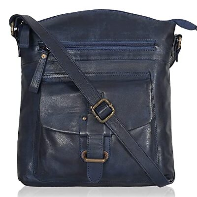 #ad Real Genuine Leather Crossbody Bags for Women Medium Size Cross Blue Classic $79.10