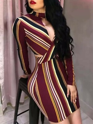 #ad Women Sexy Bodycon Dress Club Party High Neck Hollow Cut Out Short Mini Dress $16.99
