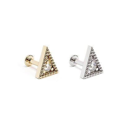#ad 14K REAL Solid Gold Diamond Beaded Triangle Stud Cartilage Helix Piercing 16G $139.00